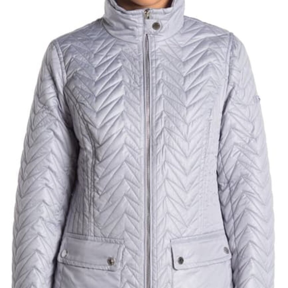VIA SPIGA Women's XS Quilted Cargo Jacket Front Pockets Moonstone